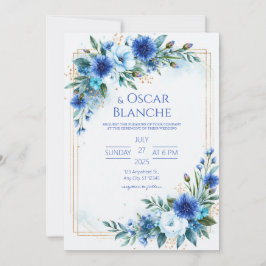 Convites Casamento Aquarela de Centáurea Cobalto