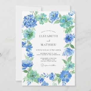 Convites Casamento Aquarela de Centáurea e Hortelã
