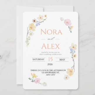 Convites Casamento Aquarela de Flores Silvestres