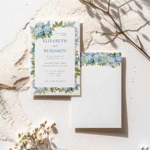 Convites Casamento Aquarela de Hortênsias Azuis Florais