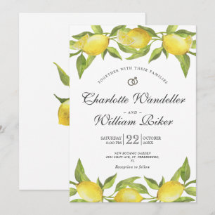 Convites Casamento Aquarela de Limões em Flor Vegetação