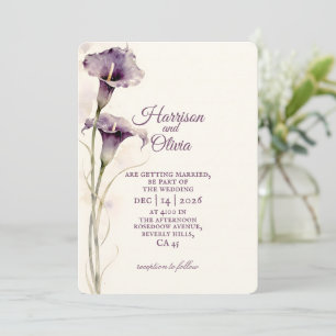 Convites Casamento aquarela de Lírio-de-Calla Roxo Minimali
