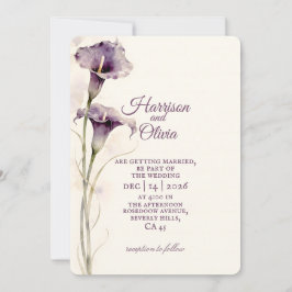 Convites Casamento aquarela de Lírio-de-Calla Roxo Minimali