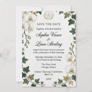 Convites Casamento Aquarela de Orquídea Branca e Hera Verde