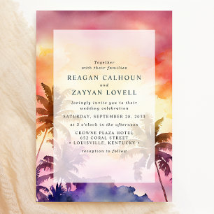 Convites Casamento Aquarela de Palma Tropical com Felicidad
