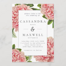 Casamento Aquarela de Peônias Botânicas Rosa Vinta