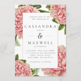 Convites Casamento Aquarela de Peônias Botânicas Rosa Vinta