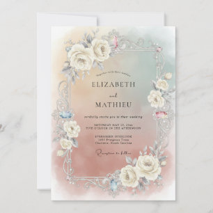 Convites Casamento Aquarela Dourado Apricot