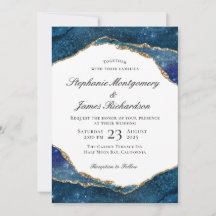 Casamento Aquarela Elegante em Azul com Folha de O