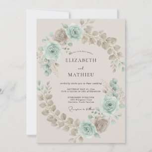 Convites Casamento Aquarela em Taupe e Espuma do Mar