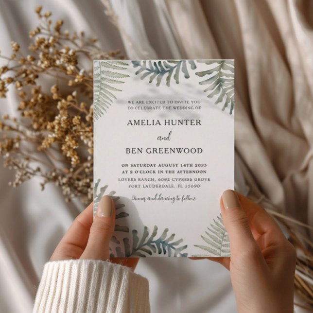 Convites Casamento Aquarela em Verde Sálvia Boho  (Criador carregado)