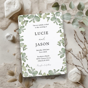 Convites Casamento Aquarela em Verde Sálvia Rústico com Euc