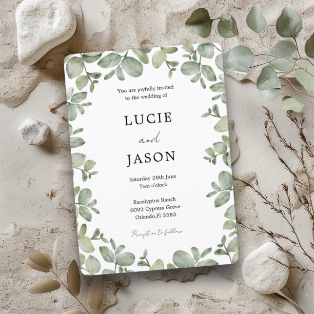 Convites Casamento Aquarela em Verde Sálvia Rústico com Euc (Criador carregado)