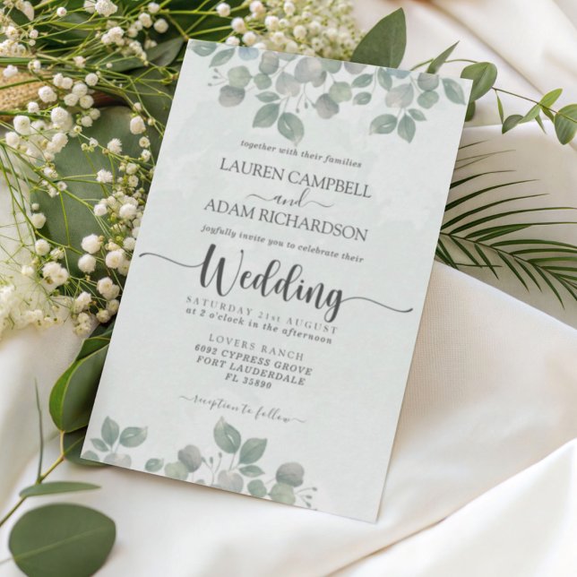 Convites Casamento Aquarela Eucalipto Verde (Criador carregado)