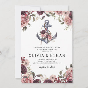 Convites Casamento Aquarela Floral Âncora Náutica