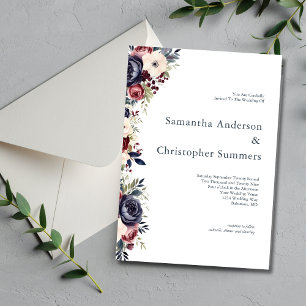 Convites Casamento Aquarela Floral Creme Azul Marinho Borgo