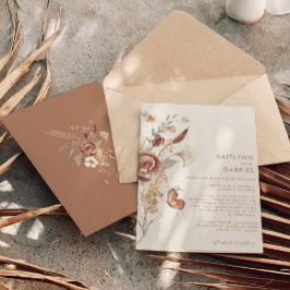 Convites Casamento Aquarela Floral Terracota Flor Silvestre