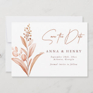 Convites Casamento Aquarela Folhas de Pêssego Marrom Rústic