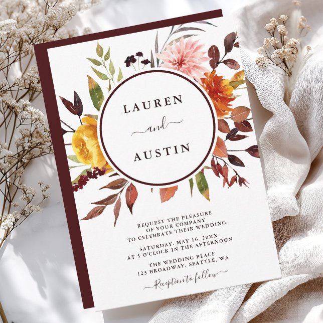 Convites Casamento Aquarela Jardim Outonal Marsala (Criador carregado)
