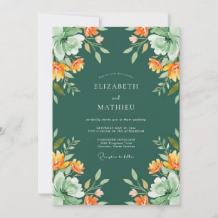 Convites Casamento Aquarela Laranja Floresta