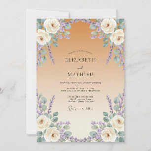 Convites Casamento Aquarela Lilás Champanhe