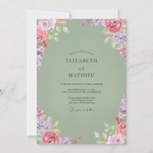 Convites Casamento Aquarela Lilás Musgo