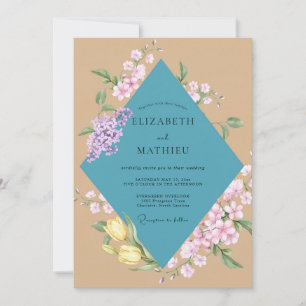 Convites Casamento Aquarela Lilás Turquesa