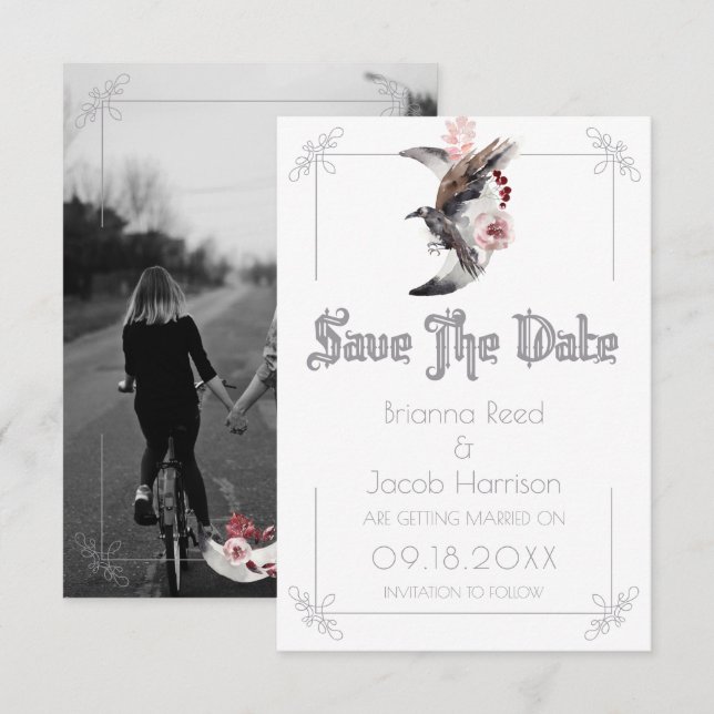 Convites Casamento Aquarela Lua E Corvo Salvar A Data (Frente/Verso)