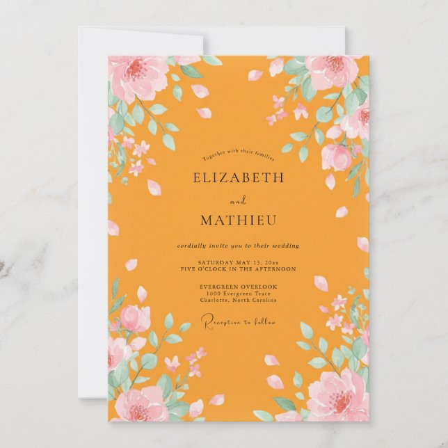Convites Casamento Aquarela Marigold (Frente)