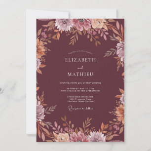Convites Casamento Aquarela Marrom-Vermelhado