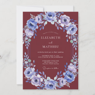 Convites Casamento Aquarela Marrom-Vermelho Periwinkle