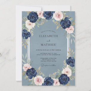 Convites Casamento Aquarela Meia-Noite Aço