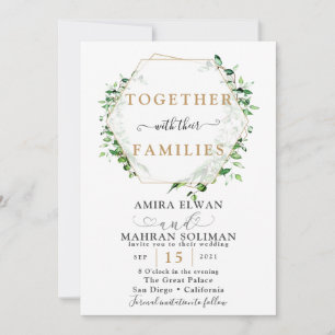 Convites Casamento Aquarela Moldura Dourada de Folhagens 