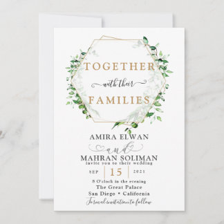 Convites Casamento Aquarela Moldura Dourada de Folhagens