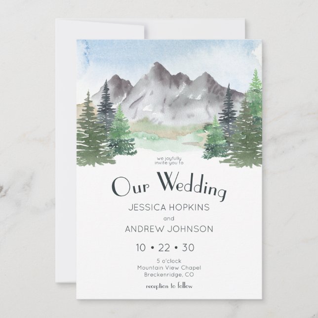 Convites Casamento Aquarela Montanha (Frente)