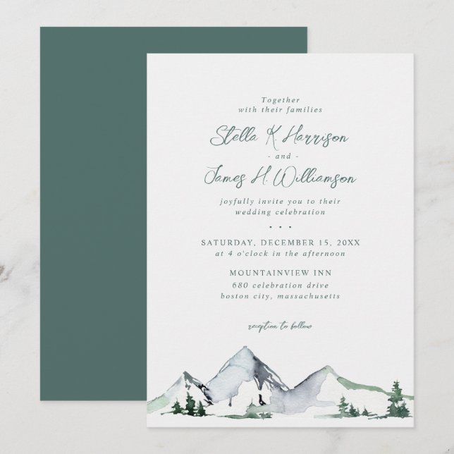 Convites Casamento Aquarela Montanhas Rústicas (Frente/Verso)