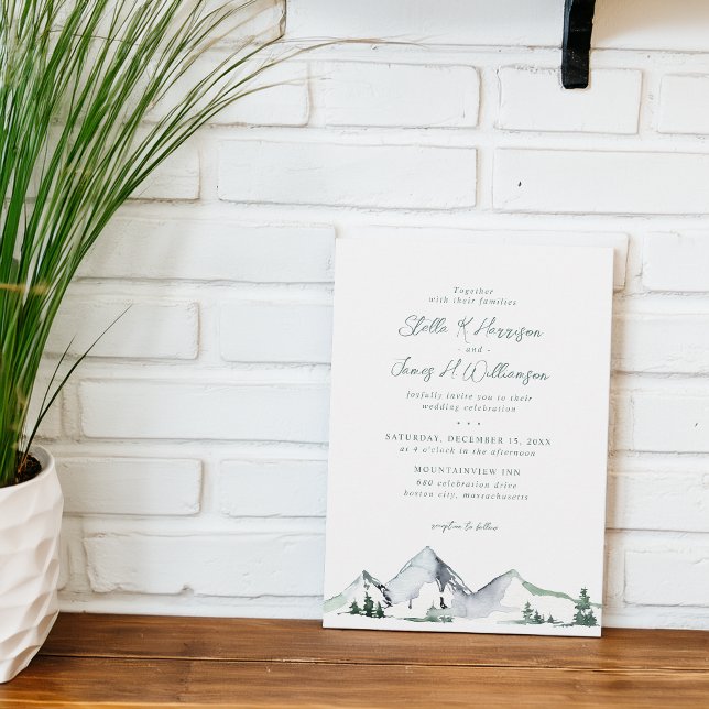 Convites Casamento Aquarela Montanhas Rústicas (Rustic Mountains Watercolor Wedding Invitation)