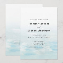 Convites Casamento Aquarela Náutica Azul Moderna