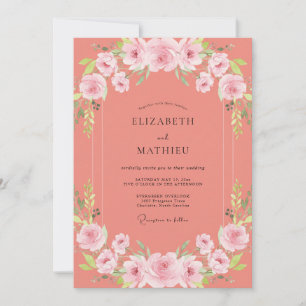 Convites Casamento Aquarela Peônia Coral