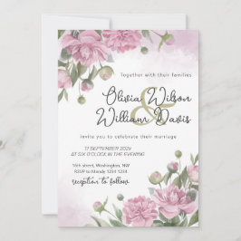 Convites Casamento Aquarela Peônia Rosa