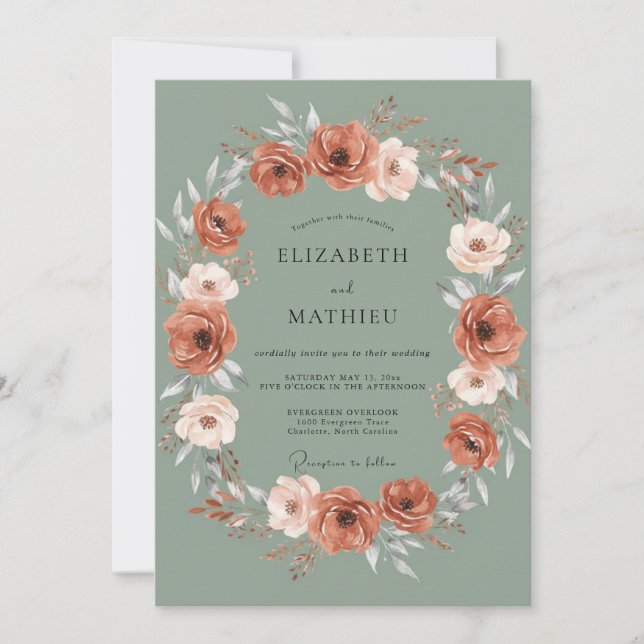 Convites Casamento Aquarela Ranunculus Terracota (Frente)