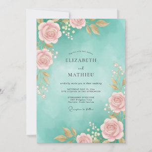 Convites Casamento Aquarela Rosa Água