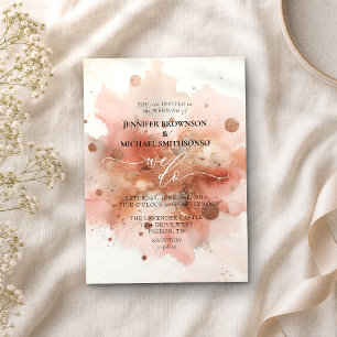 Convites Casamento Aquarela Rosa Bege Dourado