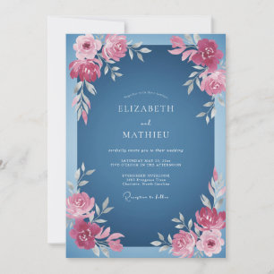 Convites Casamento Aquarela Rosa Cobalto