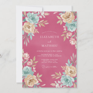 Convites Casamento Aquarela Rosa Framboesa