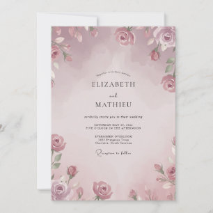 Convites Casamento Aquarela Rosa Pálido Malva