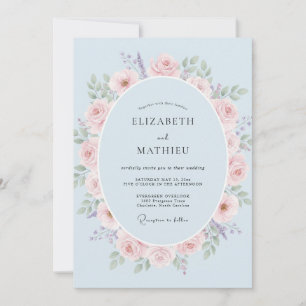 Convites Casamento Aquarela Rosa Pétala Azul Pó
