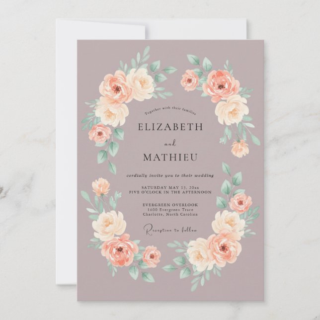 Convites Casamento Aquarela Rosa Soft Mauve (Frente)