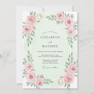 Convites Casamento Aquarela Rosa Suave Espuma do Mar