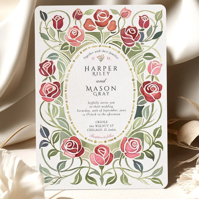 Convites Casamento Aquarela Rosas Vintage (Criador carregado)